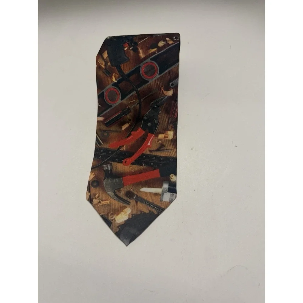 Vintage Ralph Marlin 1996 Handyman Tools Novelty Tie Mens Brown Construction USA